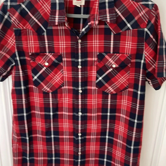 Levi's Men’s Pearl Snap Check Plaid Cotton Lightweight Western Shirt Red Size L - Picture 10 of 12